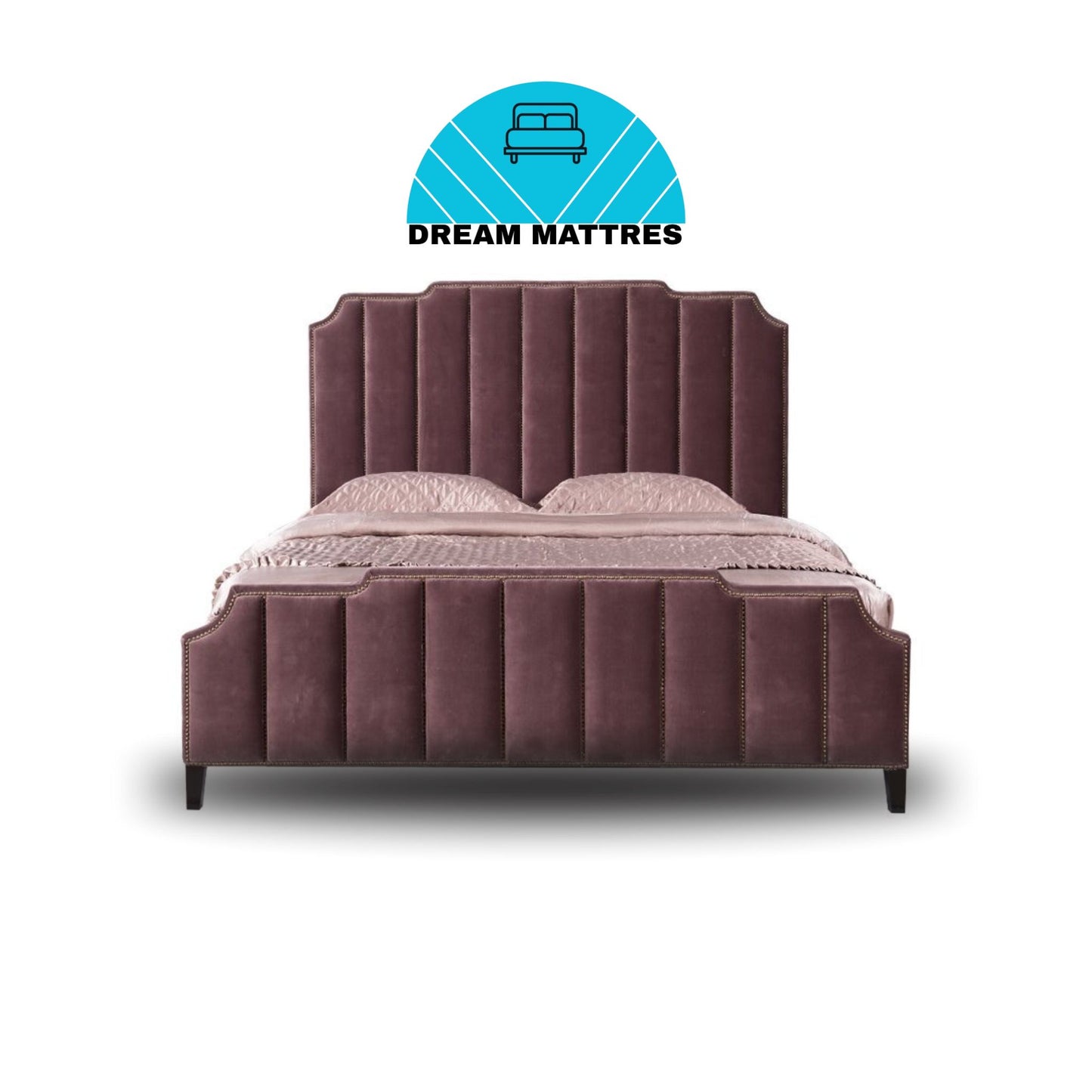 Purple Velvet Vertical Channel Tufted Bed